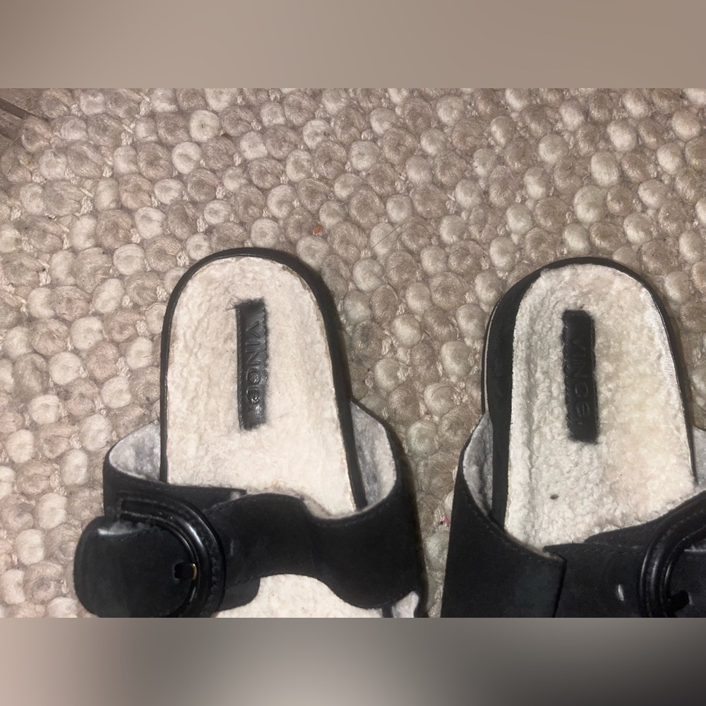 VINCE Shearling Colorblock Pattern Slides - Picture 3 of 7